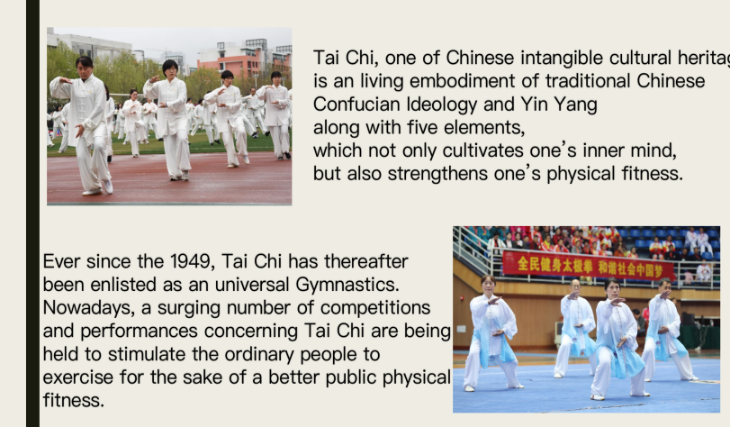 图为向留学生们介绍太极拳运动
